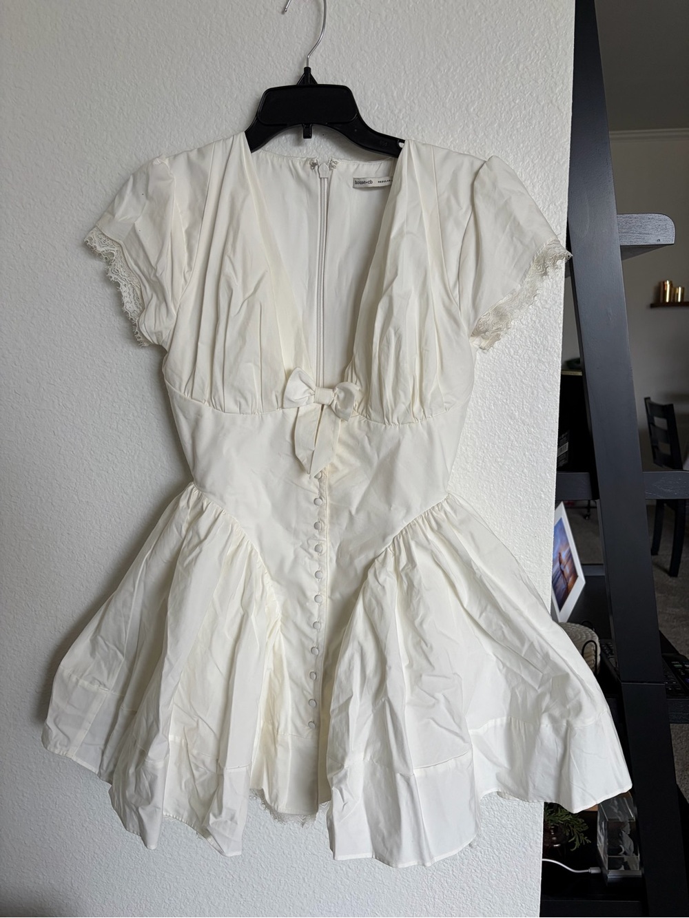 House of CB Emiliana White Stretch Cotton Mini Dress - White, Size Small - Picture 4 of 7